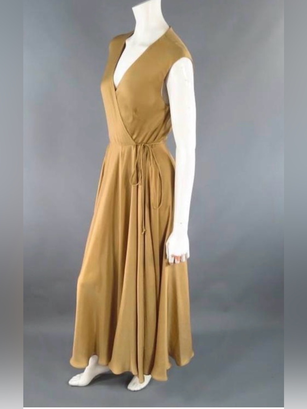 RALPH LAUREN Size 10 Gold Silk
Lined Satin Wrap Maxi Dress